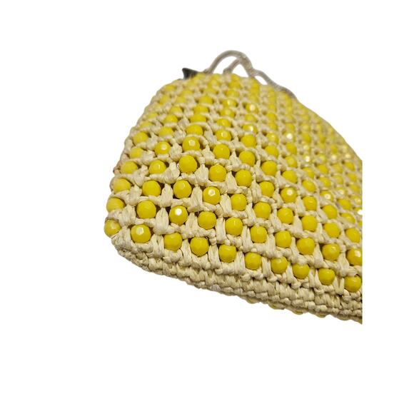 Vintage Retro Yellow Beaded Raffia Cross Body Chain Link Strap Bag Made in Italy - Picture 6 of 10